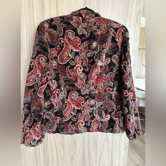 Talbots Blazer Velvet Jacket Size 14 Paisley Lined Cotton Silk 1 Button Vintage - Picture 5 of 8